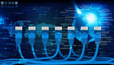 Teknoloji arka planında ağ kabloları. 3d illüstrasyon