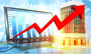 İş arşivinin altındaki iş ok grafiği. 3d illüstrasyon