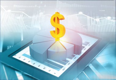 İş geliştirme grafiğinde dolar simgesi. 3d illüstrasyon
