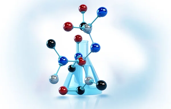 Chemiekolben Mit Modell Der Moleküle Illustration — Stockfoto