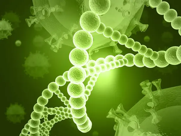 DNA molecule in virus background. 3d illustration