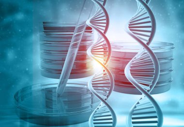 DNA iplikli kimya laboratuarı ekipmanları. 3d illüstrasyon