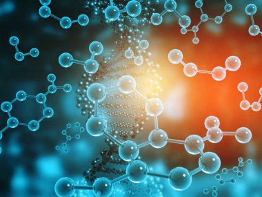Soyut DNA molekülleri arka plan. 3d illüstrasyon
