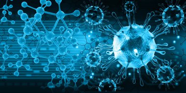 Virüs molekül arka planı. 3d illüstrasyon