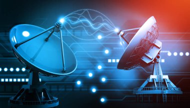 Satellite dish transferring data. 3d illustration	