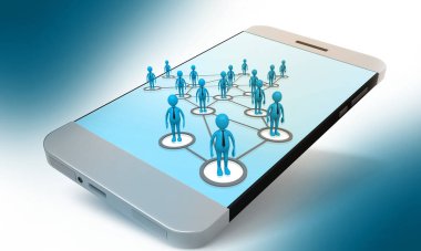 Smartphone with people network. digital networking concepts. 3d illustration	