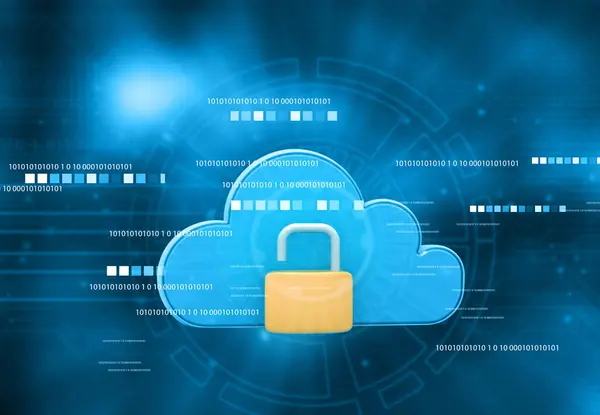 Cloud icon with padlock in tech background. cloud security concept. 3d illustration