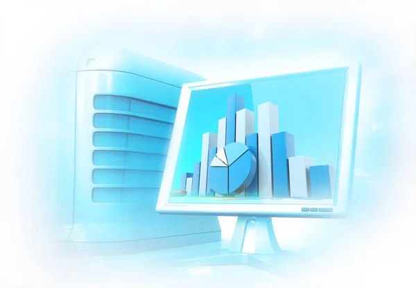 Business graph background. Computer with business graph chart. 3d illustration