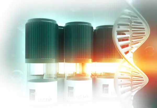 lab test tube with DNA strand. 3d illustration