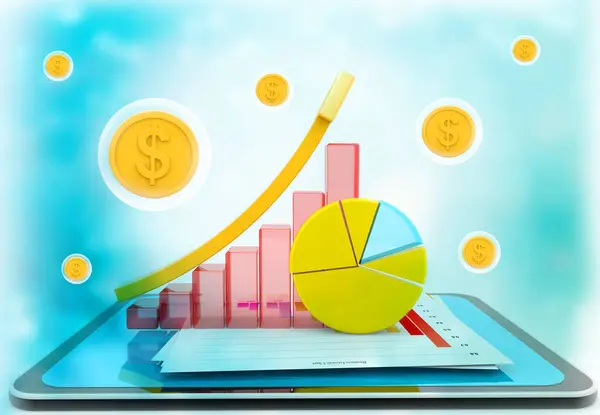 Business graph background. Graphs with dollar icon. 3d illustration