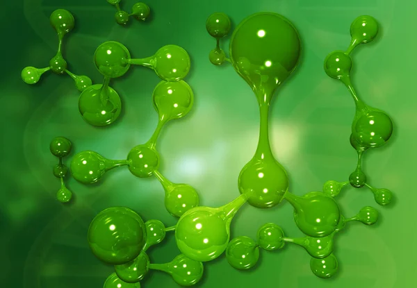 Green molecule abstract background. 3d illustration