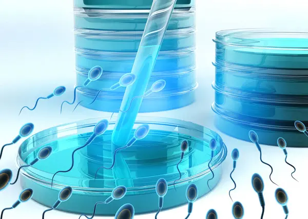 実験室の実験装置 Spermの検査が付いている精子 3Dイラスト — ストック写真