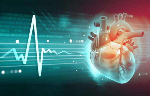 Heart and ecg graph on blue background. 3d illustration	