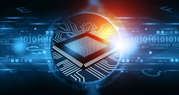 Soyut teknoloji arka planında bilgisayar işlemcisi. 3d illüstrasyon