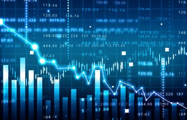 Borsa grafiği. Mali yatırım grafiği konsepti. 3d illüstrasyon