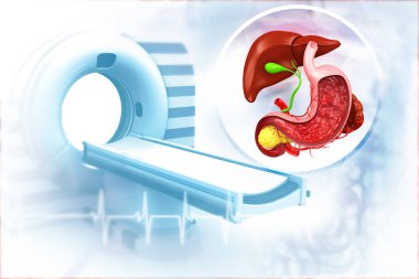 Sindirim sistemi olan tomografi makinesi. 3d illüstrasyon