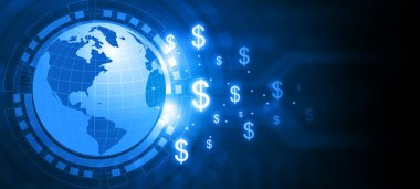 Küresel döviz kurları ağı. Dünyayla dolar. 3d illüstrasyon