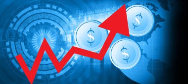Ok grafiği dolar büyümesini gösteriyor. İş geçmişi. 3d illüstrasyon