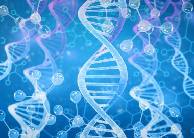 Bilimsel arka planda moleküller ve DNA iplikleri. 3d illüstrasyon