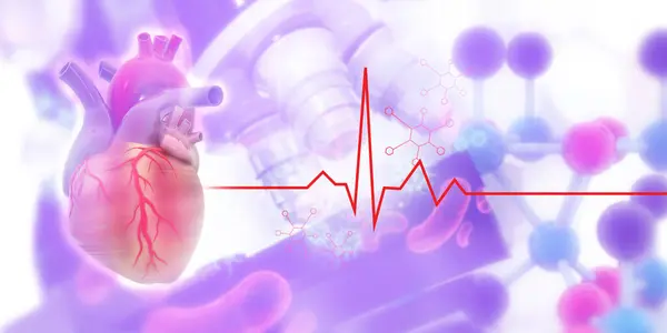 Menschliches Herz Auf Dem Hintergrund Moderner Technologie Hitech Medizinische Forschung — Stockfoto