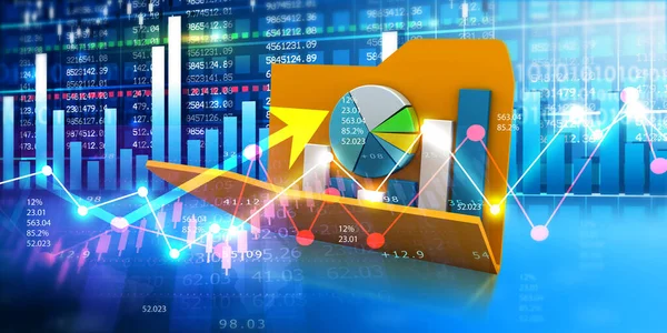 Folder with financial report with charts. Stock market background. 3d illustration