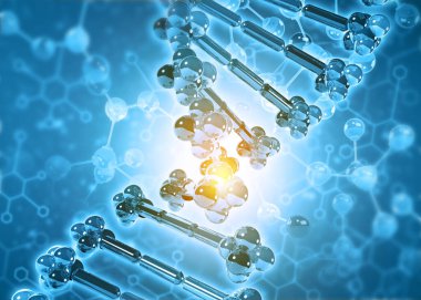 Bilimsel arkaplanda DNA ve moleküller var. 3d illüstrasyon