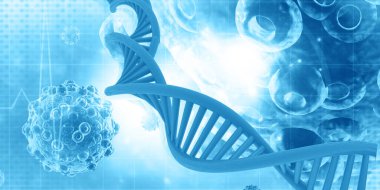 Virüs hücreleri bir DNA ipliğine saldırıyor. 3d illüstrasyon