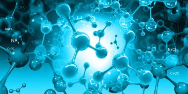 Soyut moleküllerin kimya geçmişi. 3d illüstrasyon