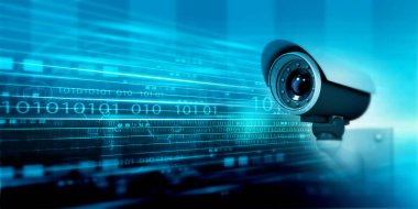 Modern CCTV güvenlik kamerası. Güvenlik sistemi konsepti. 3d illüstrasyon