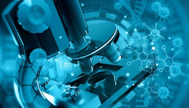 Virüs bakterili mikroskop. 3d illüstrasyon