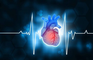 İnsan kalbi geçmişi olan ecg grafiği, 3 boyutlu illüstrasyon