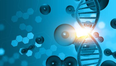 Hücre ve DNA geçmişi. 3d illüstrasyon