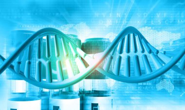 Soyut bilimsel arka planda DNA iplikleri. 3d illüstrasyon