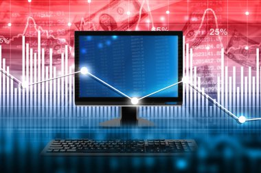 Bilgisayarlı borsa grafiği. 3d illüstrasyon