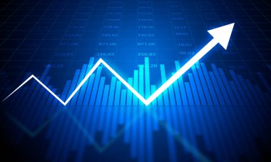 İşletme oku borsa başarısını gösteriyor. 3d illüstrasyon