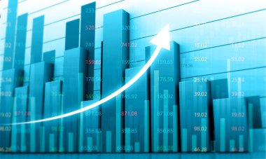 İşletme oku borsa başarısını gösteriyor. 3d illüstrasyon