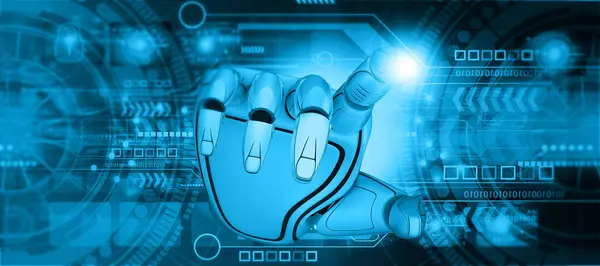 Robotic hand on futuristic technology background. 3d illustration