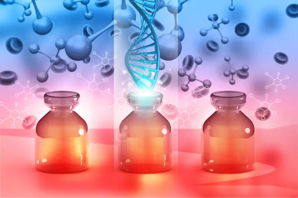 Dna Moleculen Met Medische Fles Illustratie — Stockfoto
