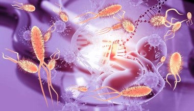 Virüs bakterili insan fetüsü. 3d illüstrasyon