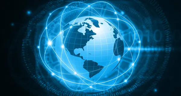 Jordklotet Med Digitalt Signalnätverk Global Nätverkskoncept Bakgrund Illustration — Stockfoto