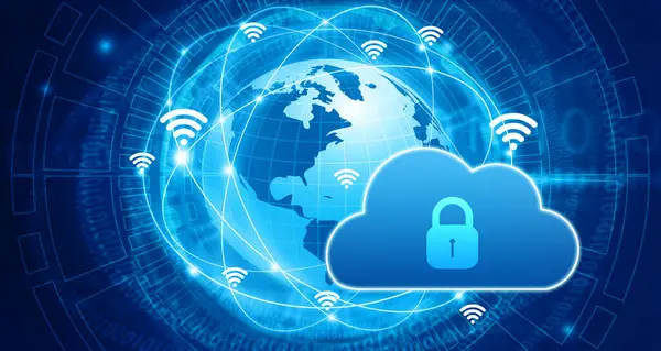 Cloud Security Globální Kybernetická Bezpečnost Pad Zámek Abstraktní Technologie Pozadí — Stock fotografie