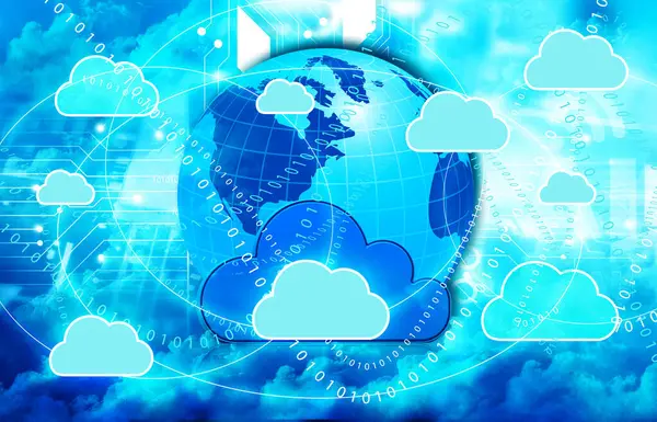 Chmura Obliczeniowa Sieć Chmur Globalna Technologia Futurystyczna Ilustracja — Zdjęcie stockowe