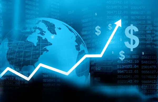 Crecimiento Del Dólar Concepto Economía Mundial Flecha Dólar Con Globo — Foto de Stock