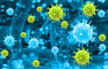 Novel coronavirus concept. Microscope view of virus. 3d illustration	 clipart