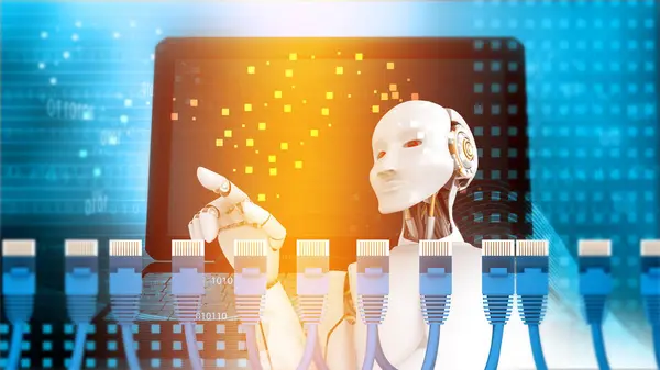 Robot Met Netwerkkabel Technologie Achtergrond Illustratie — Stockfoto