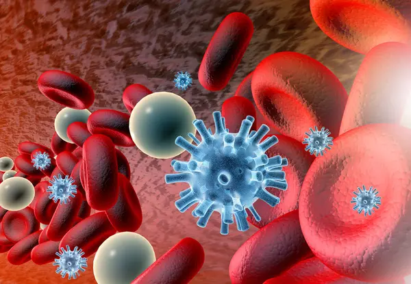 Glóbulos Sanguíneos Con Virus Ilustración — Foto de Stock