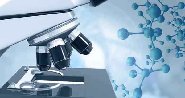顕微鏡と科学的背景について 3Dイラスト ロイヤリティフリーのストック画像
