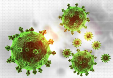 Coronavirus 2019-nCov Coronavirüs 3D illüstrasyon mikroskobik virüs