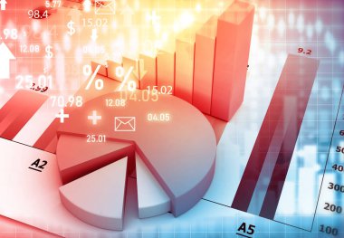 Finansal grafik çizelgesi, büyüyen iş mali rapor kavramı. 3d illüstrasyon