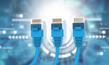 Modern teknoloji arka planında internet kablosu. 3d illüstrasyon